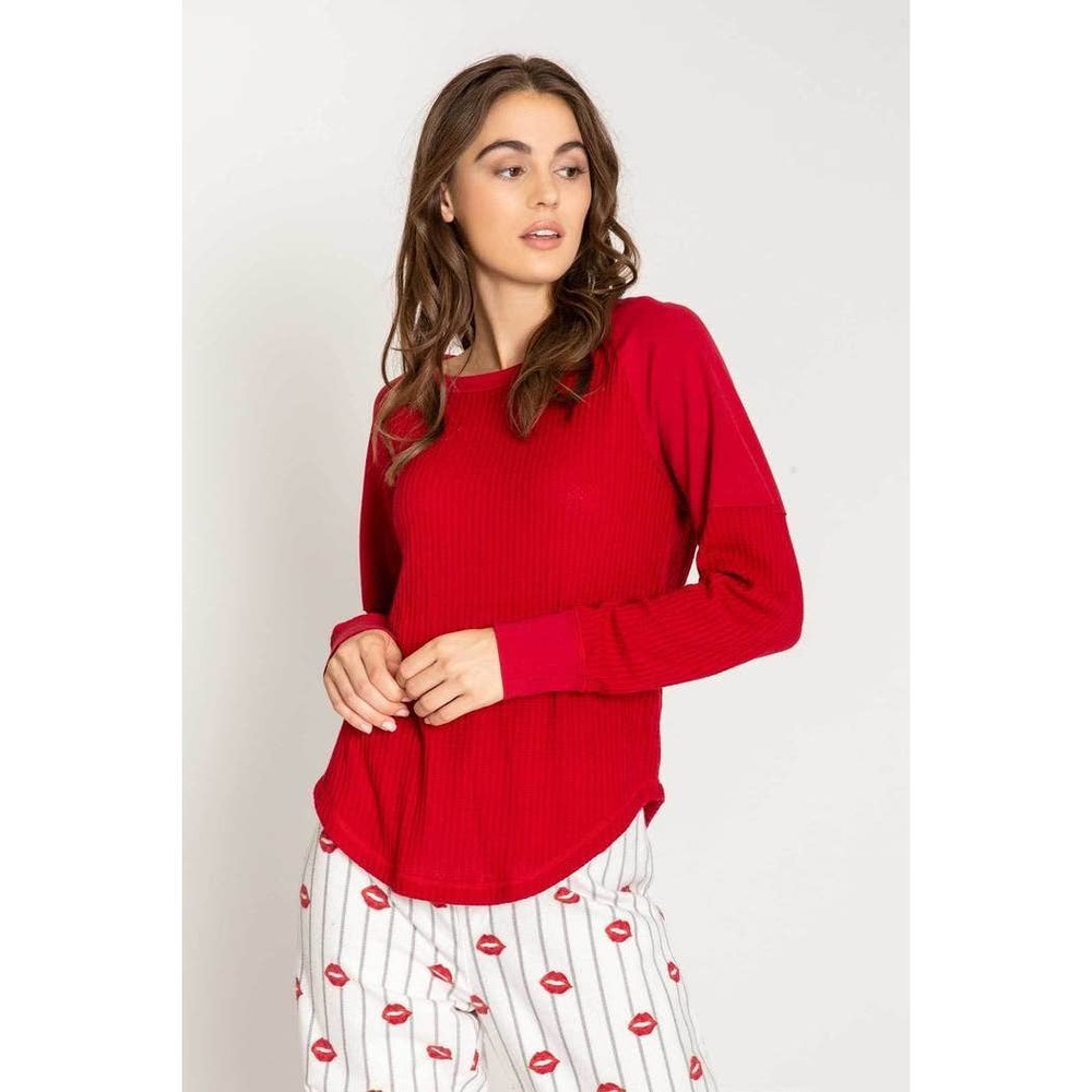 PJ Salvage Red Thermal Sz S Long Sleeve Scoop